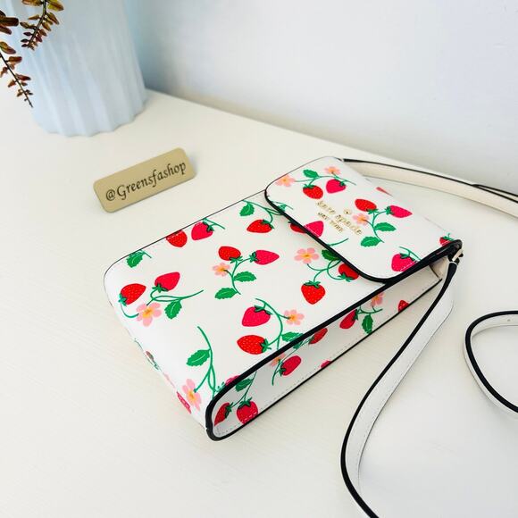 Kate Spade Purse Strawberry Vine North South Phone Crossbody - Picture 2 of 10